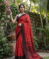 Premium Linen Cotton Saree with Traditional Butti Prints - Red | Daily Wear & Festive Wear