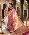 Cream Banarasi Silk Saree | Traditional Zari Weave