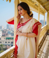 Cream Banarasi Silk Saree | Traditional Puja Wear