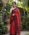 Premium Linen Cotton Saree with Traditional Butti Prints - Red | Daily Wear & Festive Wear