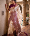 Cream Banarasi Silk Saree | Traditional Zari Weave