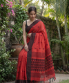 Premium Linen Cotton Saree with Traditional Butti Prints - Red | Daily Wear & Festive Wear