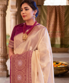 Cream Banarasi Silk Saree | Traditional Zari Weave
