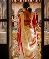 Cream Banarasi Silk Saree | Traditional Puja Wear