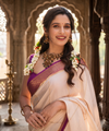 Cream Banarasi Silk Saree | Traditional Zari Weave