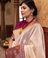 Cream Banarasi Silk Saree | Traditional Zari Weave