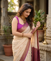 Cream Banarasi Silk Saree | Traditional Zari Weave