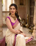 Cream Banarasi Silk Saree | Traditional Zari Weave