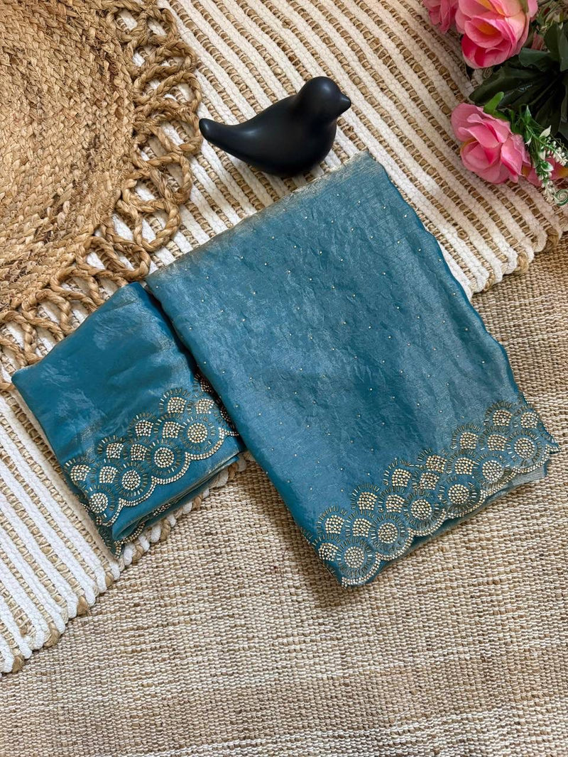 Aqua Space Silk Jarkan Work Saree for Wedding & Party | RD TAMANAH