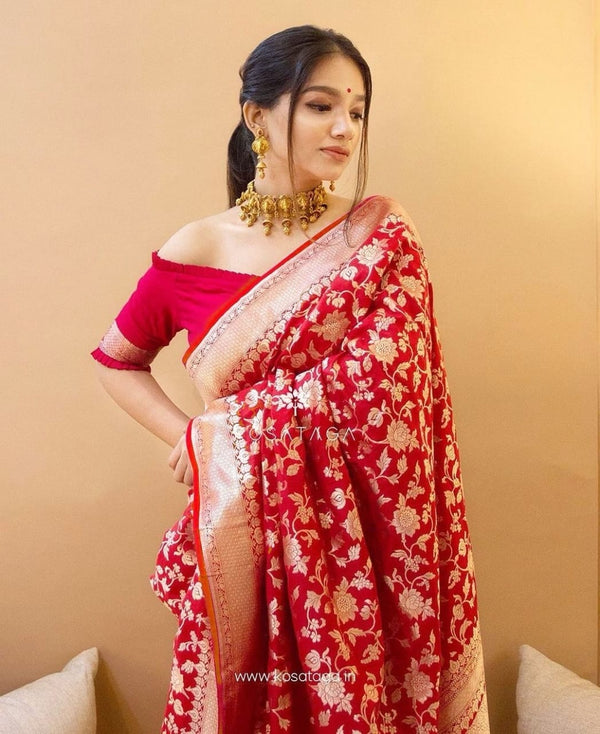 Red Jacquard Silk Saree | Traditional Wedding Wear