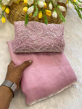 Baby Pink Satin Bollywood Saree with Moti Work Designer Blouse | RD DIVISHA