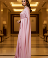 Baby Pink Satin Bollywood Saree with Moti Work Designer Blouse | RD DIVISHA