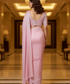 Baby Pink Satin Bollywood Saree with Moti Work Designer Blouse | RD DIVISHA