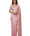 Baby Pink Satin Bollywood Saree with Moti Work Designer Blouse | RD DIVISHA