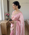 Baby Pink Satin Saree with Gold Embroidery & Pearl Work Border | RD KAVITA