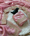Baby Pink Satin Saree with Gold Embroidery & Pearl Work Border | RD KAVITA