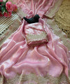 Baby Pink Satin Saree with Gold Embroidery & Pearl Work Border | RD KAVITA