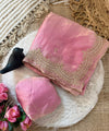 Baby Pink Satin Saree with Gold Embroidery & Pearl Work Border | RD KAVITA