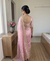 Baby Pink Satin Saree with Gold Embroidery & Pearl Work Border | RD KAVITA