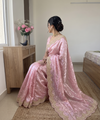 Baby Pink Satin Saree with Gold Embroidery & Pearl Work Border | RD KAVITA