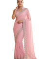 Baby Pink Satin Saree with Zari Weaving & Siroski Border | RD TANISHKA