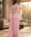 Baby Pink Satin Saree with Zari Weaving & Siroski Border | RD TANISHKA