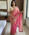 Baby Pink Space Satin Sequence Work Saree for Party & Wedding | RD APEXA