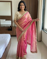 Baby Pink Space Satin Sequence Work Saree for Party & Wedding | RD APEXA
