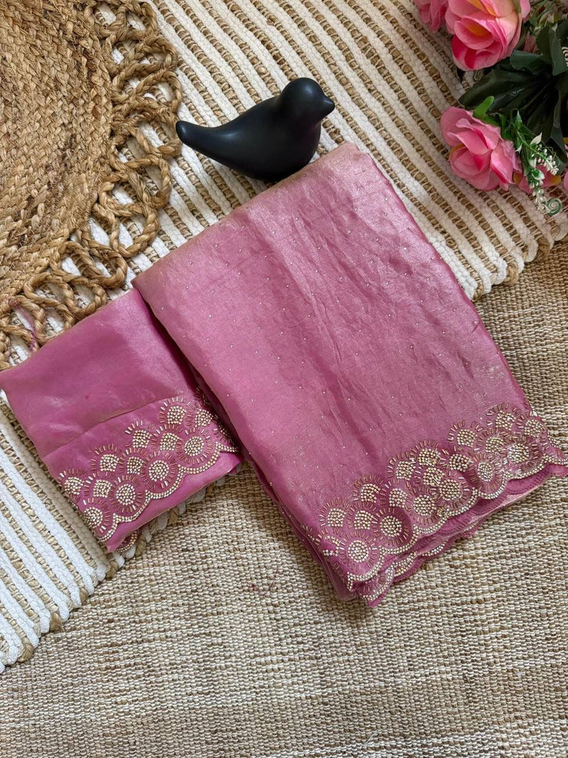 Baby Pink Space Silk Jarkan Work Saree for Wedding & Party | RD TAMANAH