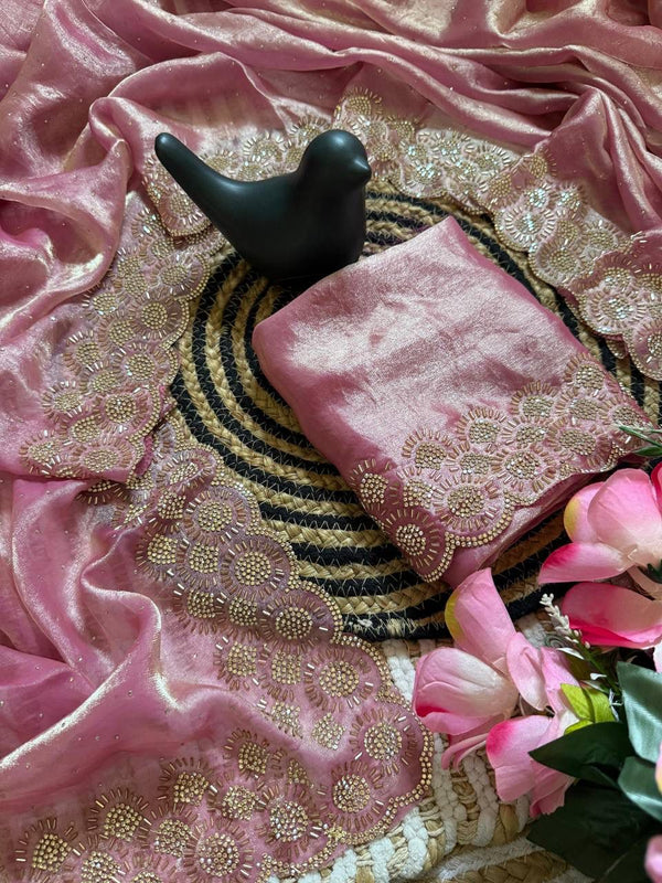 Baby Pink Space Silk Jarkan Work Saree for Wedding & Party | RD TAMANAH