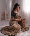 Beige Brown Mirror Work Saree with Floral Embroidery Border | RD HEMANI