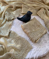Beige Gold Satin Saree with Gold Embroidery & Pearl Work Border | RD KAVITA
