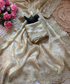 Beige Gold Satin Saree with Gold Embroidery & Pearl Work Border | RD KAVITA