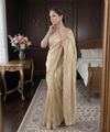 Beige Gold Satin Saree with Gold Embroidery & Pearl Work Border | RD KAVITA