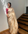 Beige Jacquard Silk Saree | Bridal & Festive Wear