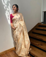 Beige Jacquard Silk Saree | Bridal & Festive Wear