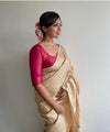 Beige Jacquard Silk Saree | Bridal & Festive Wear
