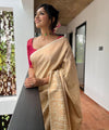 Beige Jacquard Silk Saree | Bridal & Festive Wear