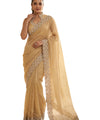 Beige Satin Saree with Zari Weaving & Siroski Border | RD TANISHKA