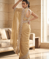 Beige Satin Saree with Zari Weaving & Siroski Border | RD TANISHKA