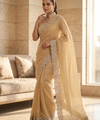 Beige Satin Saree with Zari Weaving & Siroski Border | RD TANISHKA