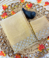 Beige Satin Saree with Zari Weaving & Siroski Border | RD TANISHKA