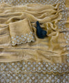 Beige Satin Saree with Zari Weaving & Siroski Border | RD TANISHKA