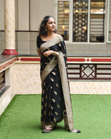 Black Banarasi Silk Saree | Bridal & Festive Wear