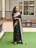 Black Banarasi Silk Saree | Bridal & Festive Wear