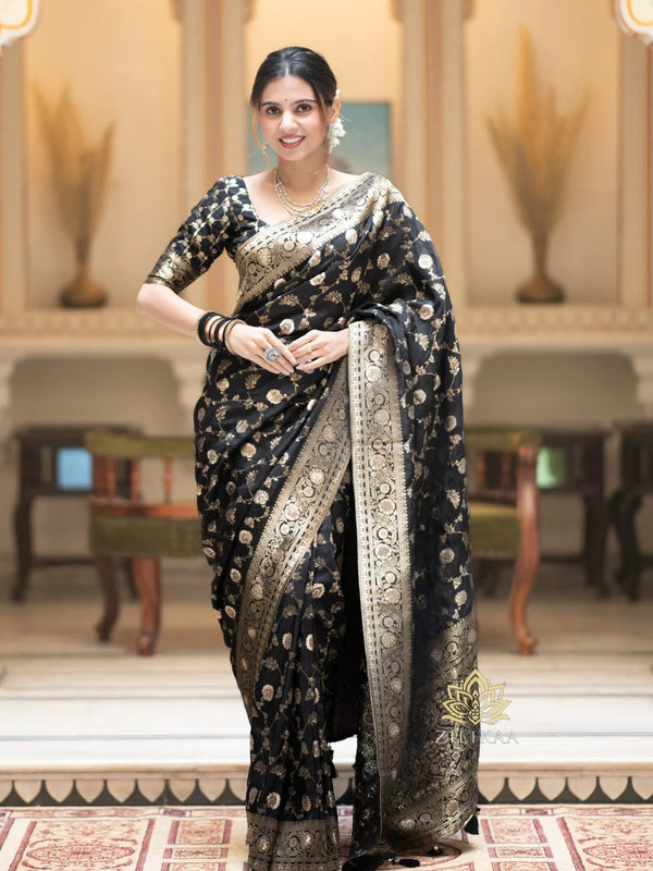Black Banarasi Silk Saree | Ethnic Wear for Women