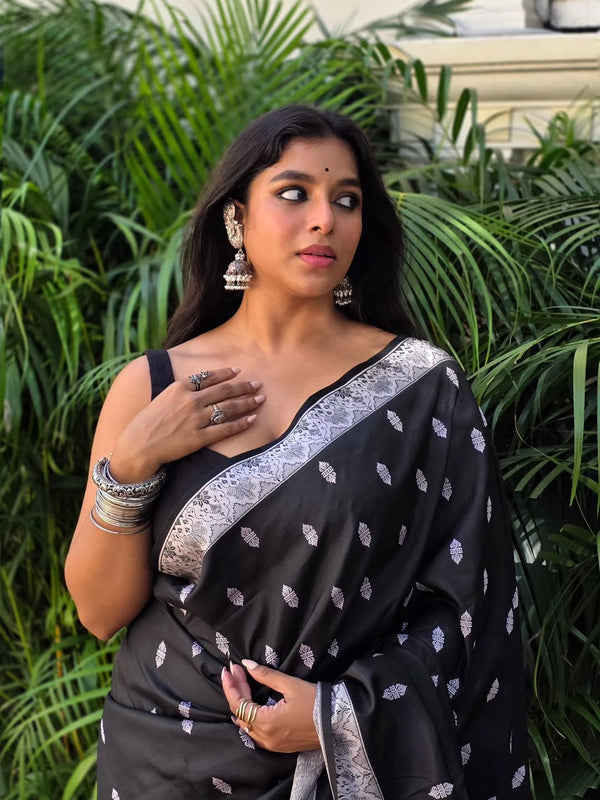 Black Banarasi Silk Saree | Ethnic Wear for Women