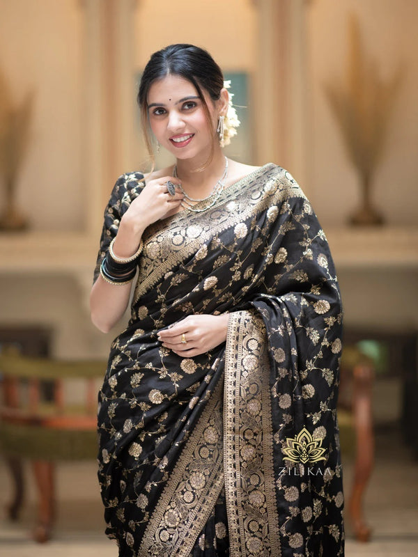 Black Banarasi Silk Saree | Ethnic Wear for Women