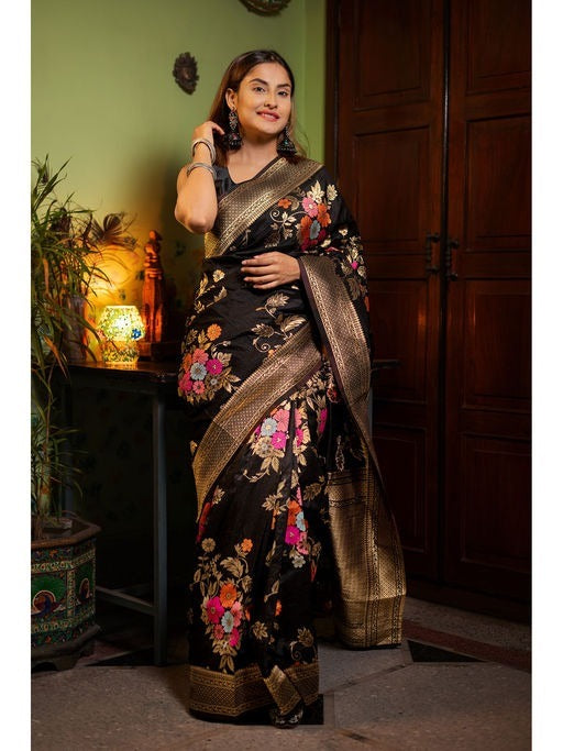 Black Banarasi Silk Saree | Festive & Party Wear
