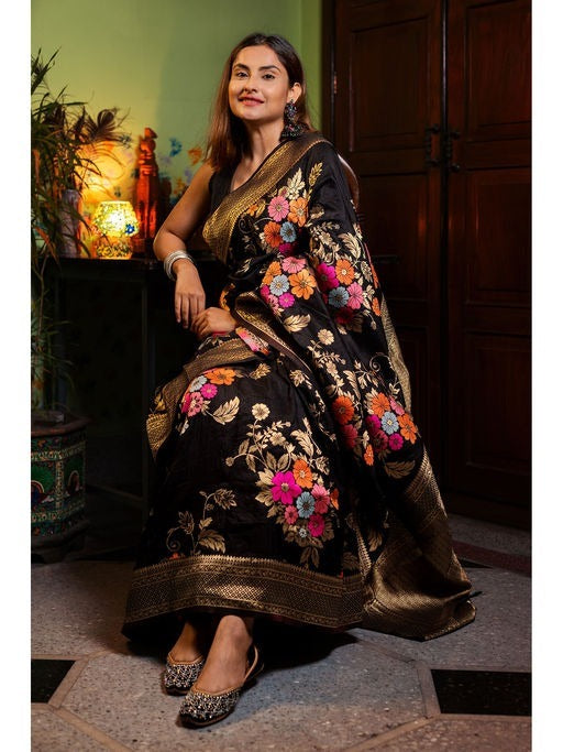 Black Banarasi Silk Saree | Festive & Party Wear